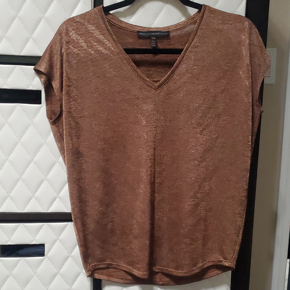 White House Black Market Bronze V-Neck Short Sleeve Top
